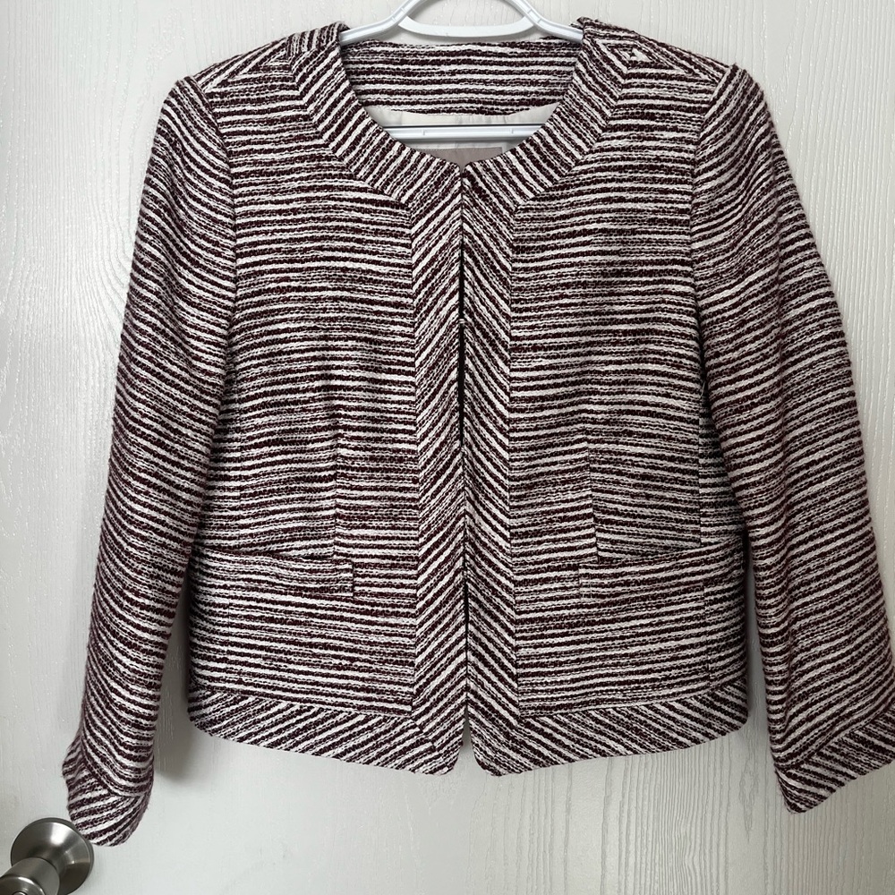 Banana Republic Burgundy White Striped Metallic Lined Blazer Jacket - Women's 8P